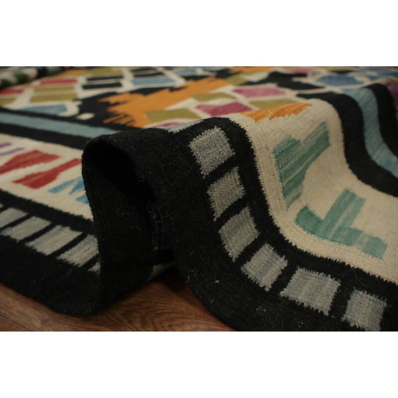 Hand Woven Oriental 100% Wool Carpet Southwestern Tribal Multi-Colored Kilim Area Rug - 11' 8'' X 8' 0''