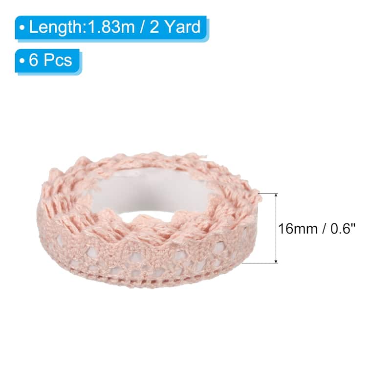 6pcs 0.6" Wide 2 Yards Self-Adhesive Lace Tape Lace Ribbon Stickers - Pale Pink