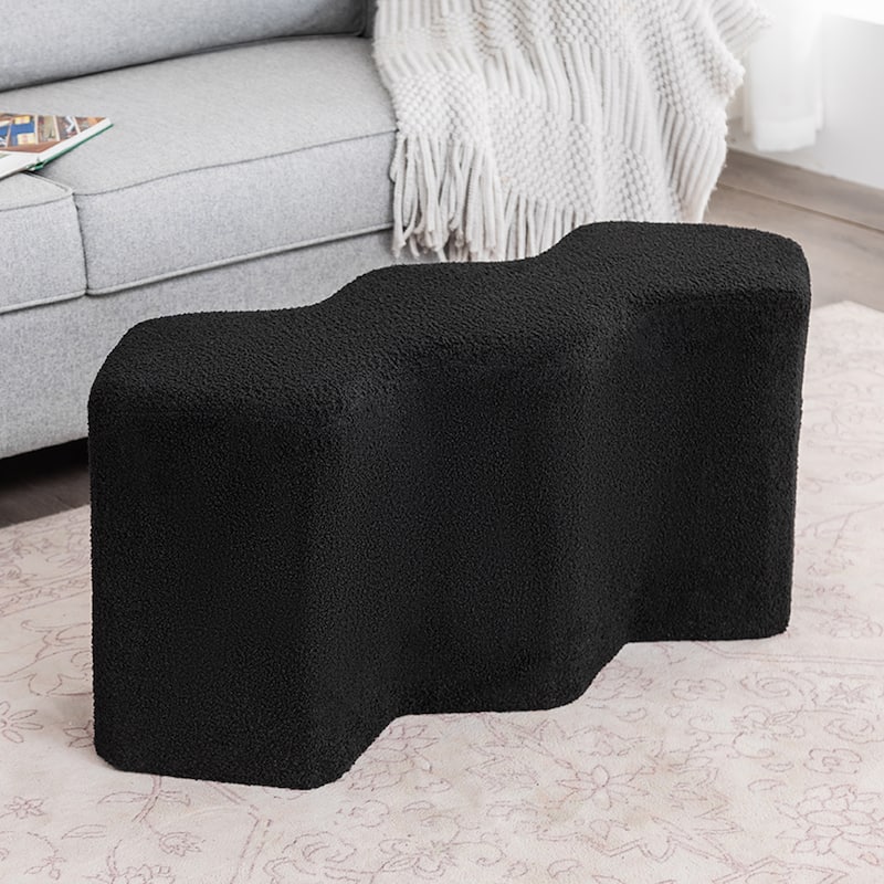 Adeco 35" Long Ottoman Bench Velvet Polygon Foot Stool