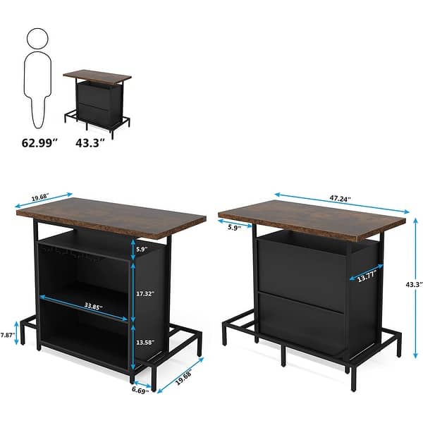 3-Tier Liquor Bar Table with Glasses Holder Wine Storage