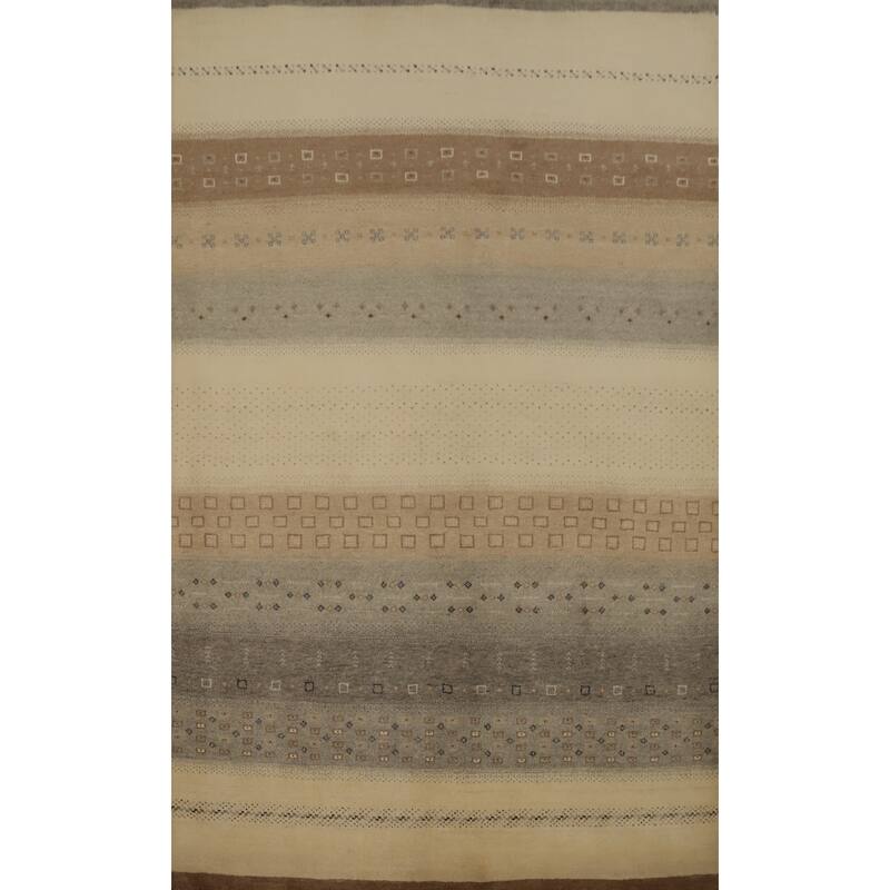 Hand Knotted Oriental 100% Wool Carpet Tribal Geometric Beige & Ivories Gabbeh Area Rug - 7' 11'' X 5' 4''