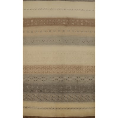 Hand Knotted Oriental 100% Wool Carpet Tribal Geometric Beige & Ivories Gabbeh Area Rug - 7' 11'' X 5' 4''