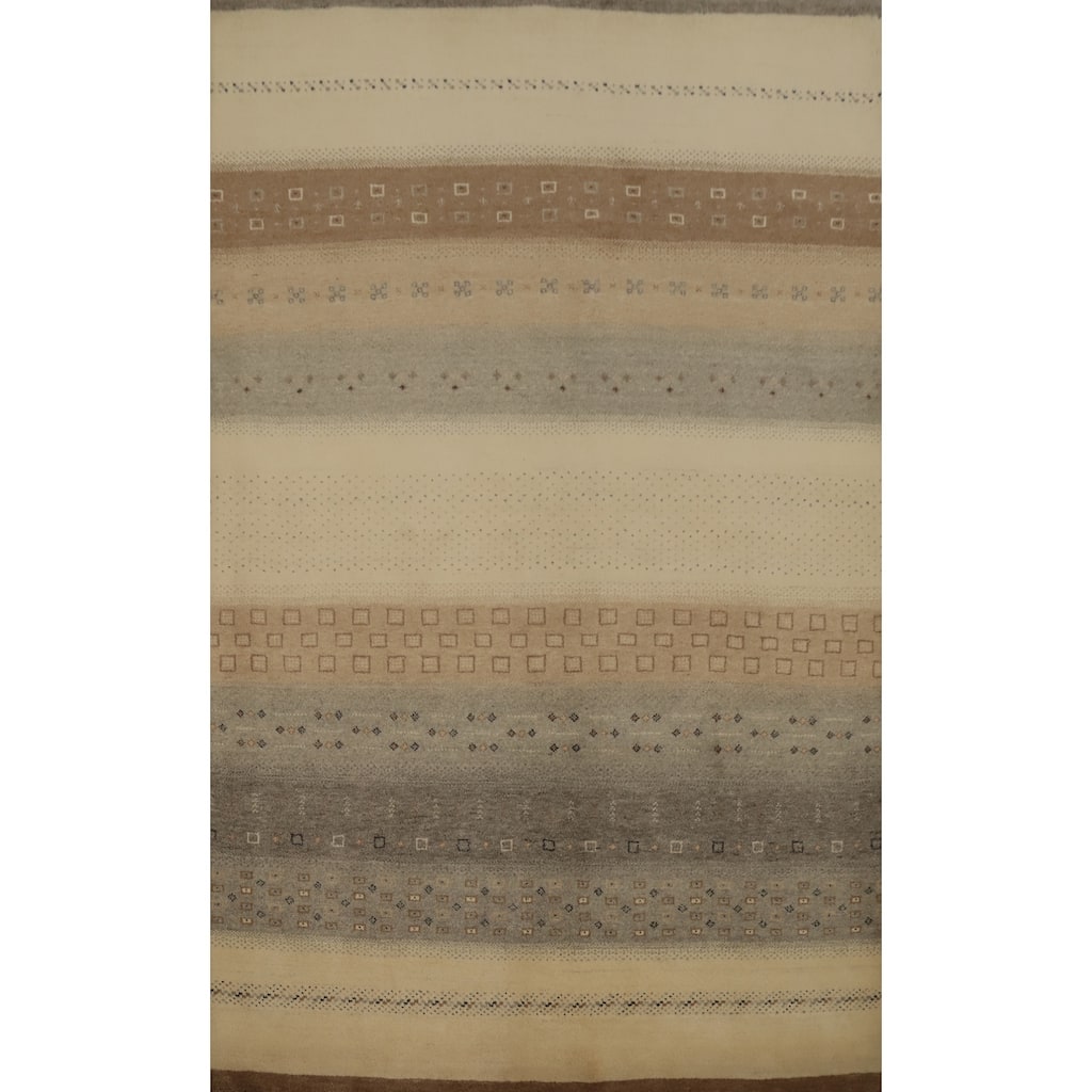 Hand Knotted Oriental 100% Wool Carpet Tribal Geometric Beige & Ivories Gabbeh Area Rug - 7' 11'' X 5' 4''