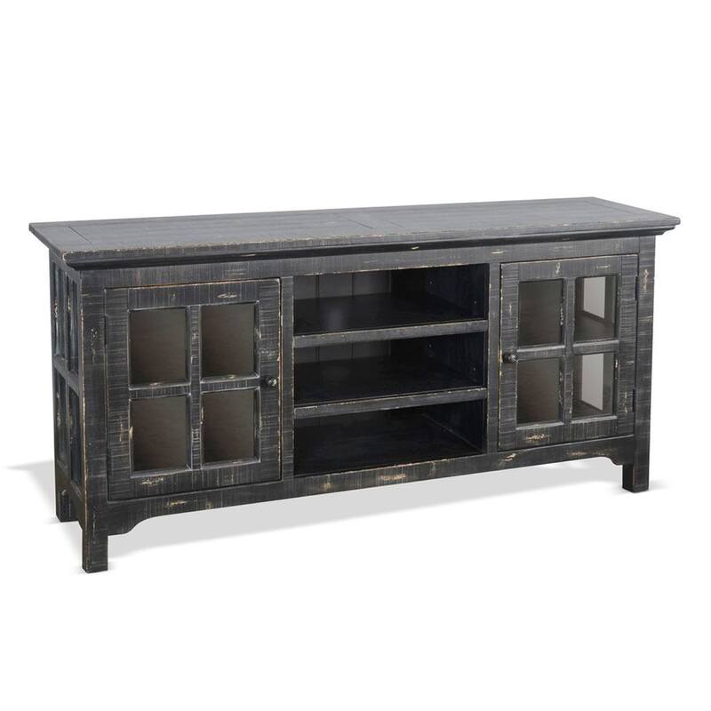 Kobe TV Stand Media Cabinet, Glass Doors, Farmhouse Black 62 Inch