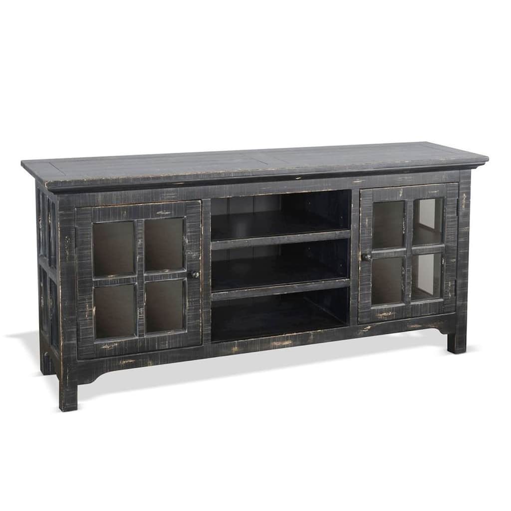 Kobe TV Stand Media Cabinet, Glass Doors, Farmhouse Black 62 Inch