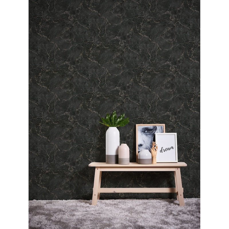 Galerie Wallcoverings Bricks and More Collection Luxurious Marble Design Metallic Finish Vinyl on Non-woven Wallpaper Roll