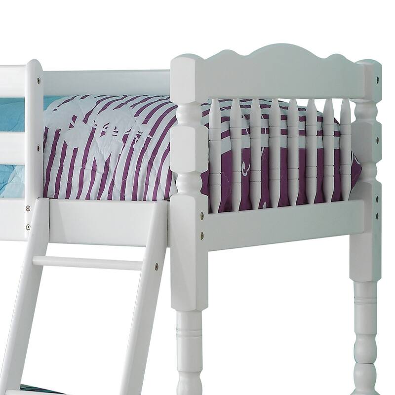 Convertible White Twin-over-Twin Bunk Bed with Ladder and Guard Rails