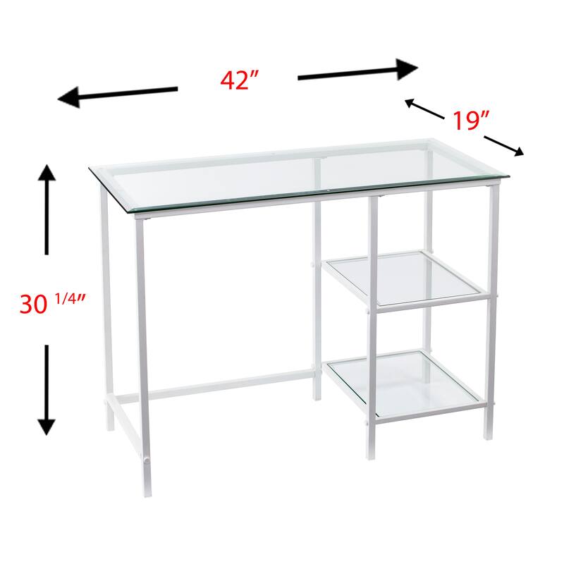 Sleek Metal Frame and Tempered Glass Desk, Multi-functional Student Desk for Home Office, Craft Room, or Vanity Area