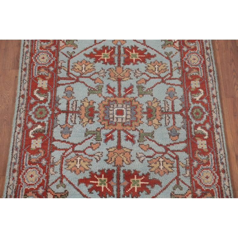 Light Blue Oushak Oriental Foyer Rug Hand-Knotted Wool Carpet - 2'11" x 4'11"