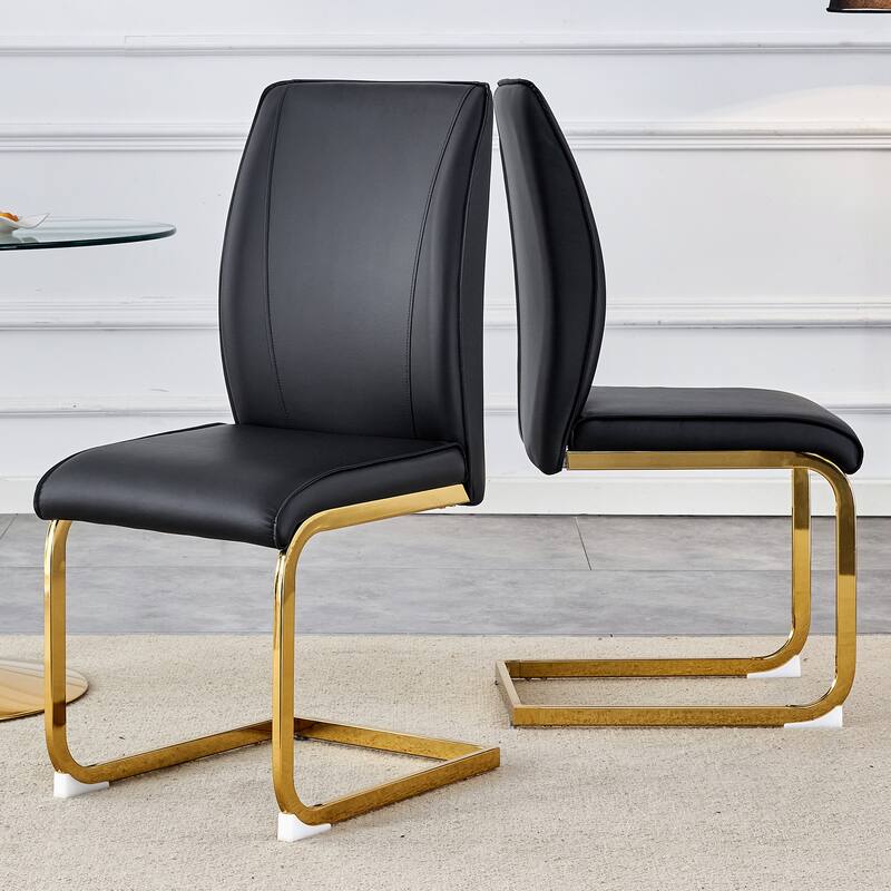 Luxury Simple Arch Chair - Set of 2 PU Material High Resilience Dining Chair with Arched Metal Leg