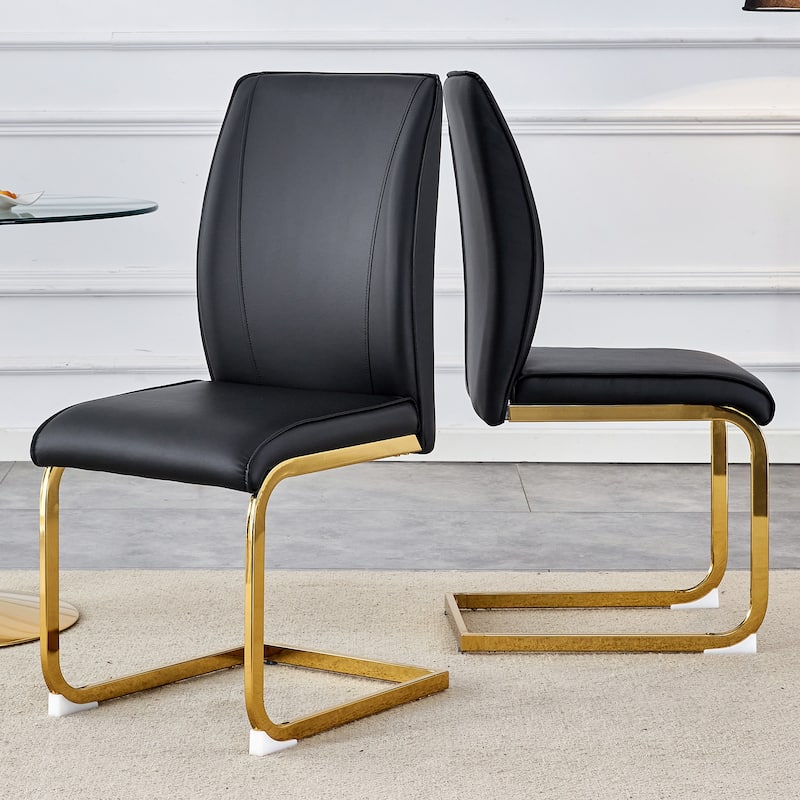 Modern Upholstered Dining Chair Set of 2, Kitchen Side Chair with Gold Metal Legs, Arched Back Chair for Home Office
