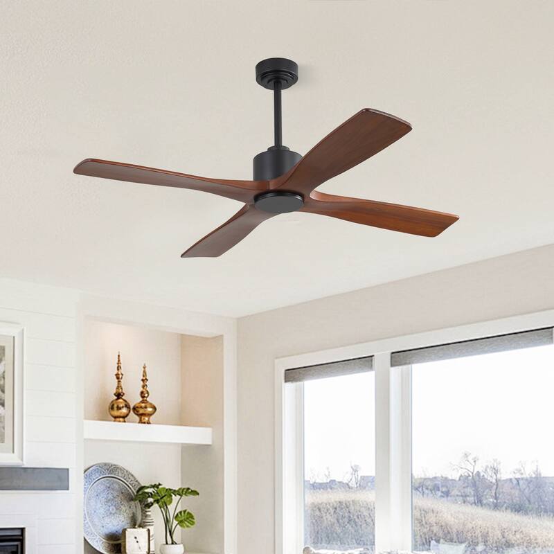 MLiAN 48" DC Motor Indoor Ceiling Fan, 4 Solid Wood Blades... - Black/ Walnut