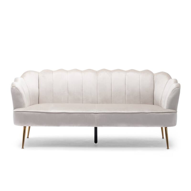 76.25" Velvet Channel Stitching 3-seater Sofa with Metal Legs for Living Room