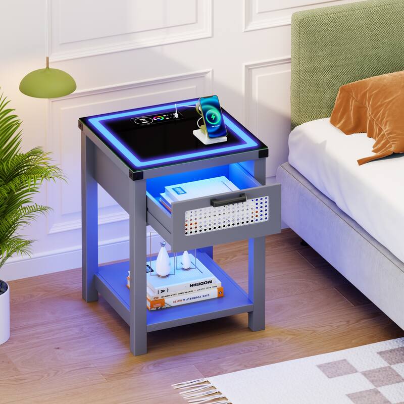 End Table With Light And Charging Station