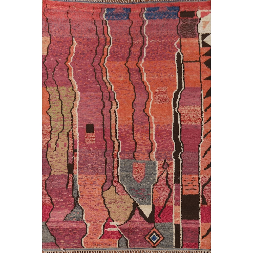 Moroccan Oriental Area Rug Hand-Knotted Abstract Wool Carpet - 8'10" x 12'2"