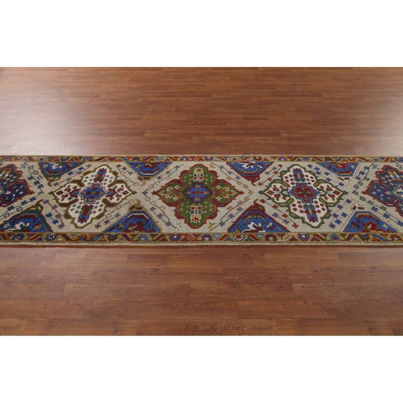 Geometric Kazak Runner Rug Hand-Knotted Wool Carpet - 2'7"x 9'11"