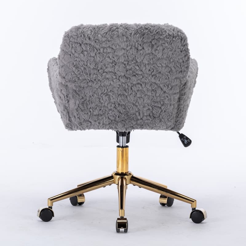 GDF Studio - Modern Upholstered Swivel Home Office Chair with Golden Metal Base and Artificial Rabbit Hair Comfort
