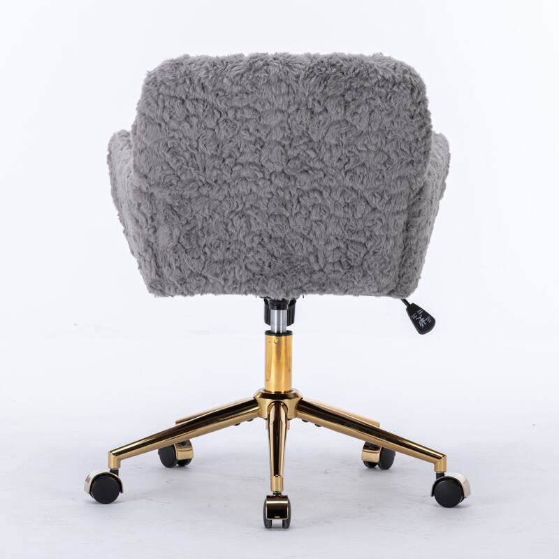 Roomfitters Faux Fur Office Chair, Adjustable Swivel Desk Chair with Gold Metal Base, Modern Vanity Accent Chair