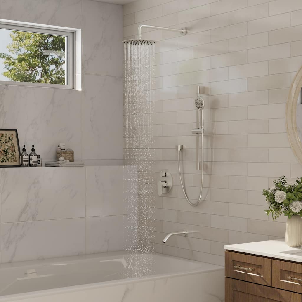 4-Spray Wall Mount Dual Fixed and Handheld Shower Head with Slide Bar and Tub Spout, Valve included