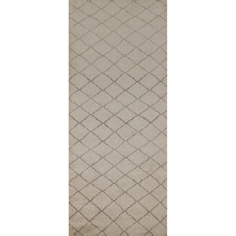 Trellis Moroccan Runner Rug Hand-Knotted Oriental Wool Carpet - 2'6" x 7'6"