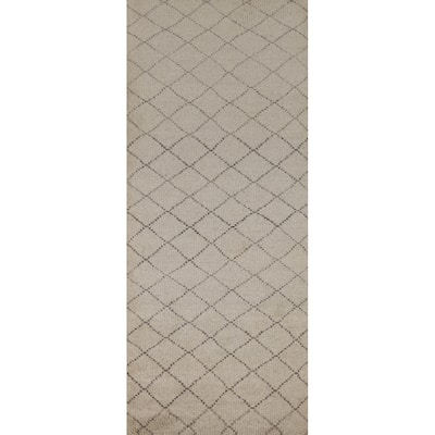 Trellis Moroccan Runner Rug Hand-Knotted Oriental Wool Carpet - 2'6" x 7'6"