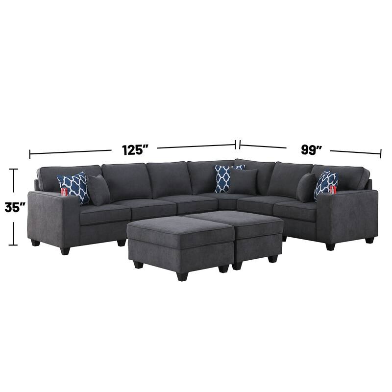 8 Piece L-Shape Sectional Sofa with 2 Ottomans in Stone Gray