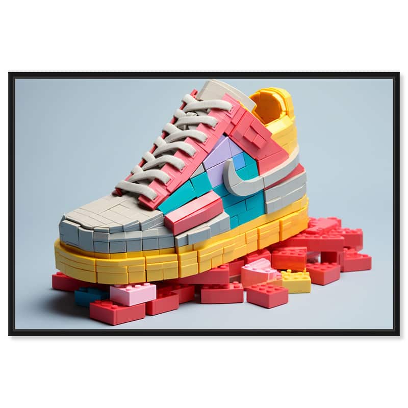 Notoriart Toy Sneaker Pastel Framed Sneaker 1 Piece Canvas Wall Art - 16 x 11 - Black