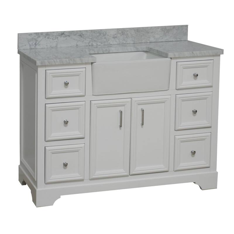 KitchenBathCollection Zelda 48" Farmhouse Bathroom Vanity with Carrara Marble Top