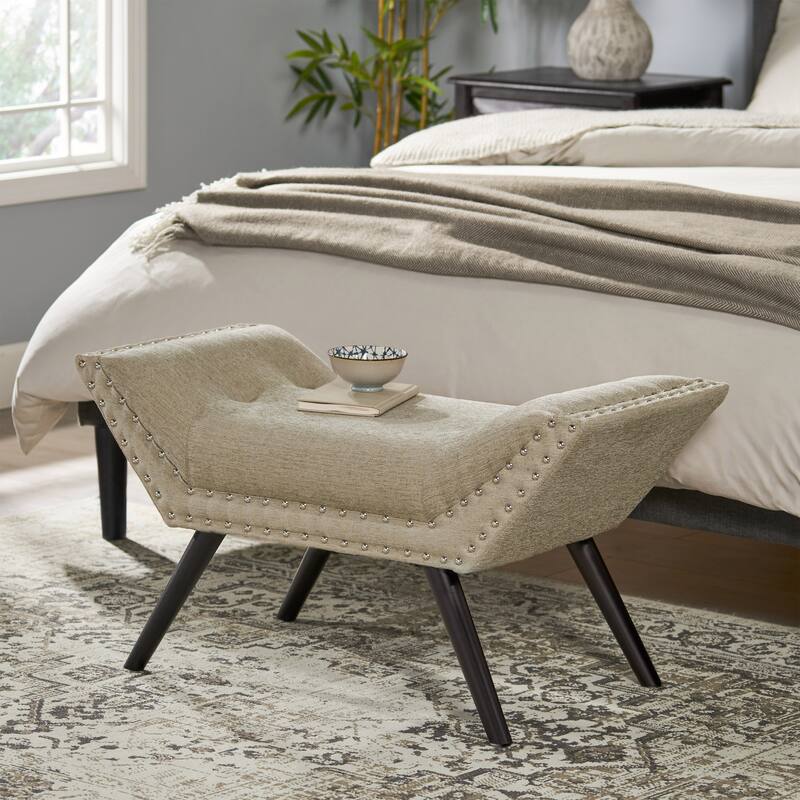 Roomfitters Modern Upholstered Accent Bench with Flared Arms and Nailhead Trim, Bedroom or Entryway Seating