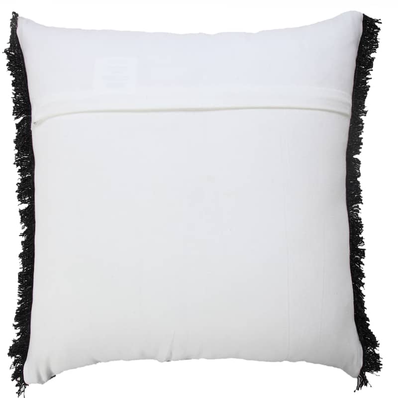 Sevita Muted Black Solid Stonewash Throw Pillow with Fringe