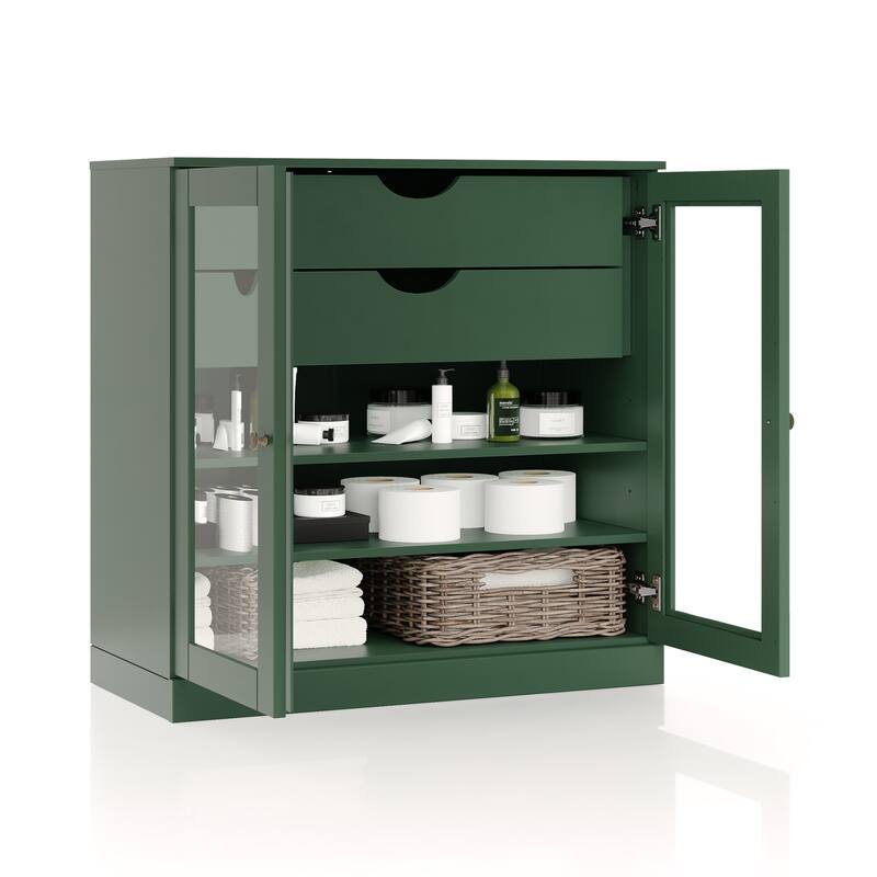 Palace Imports 100% Solid Wood 32" Bathroom Cabinet with Clear Glass Doors, 2-Drawers and Adjustable Shelves
