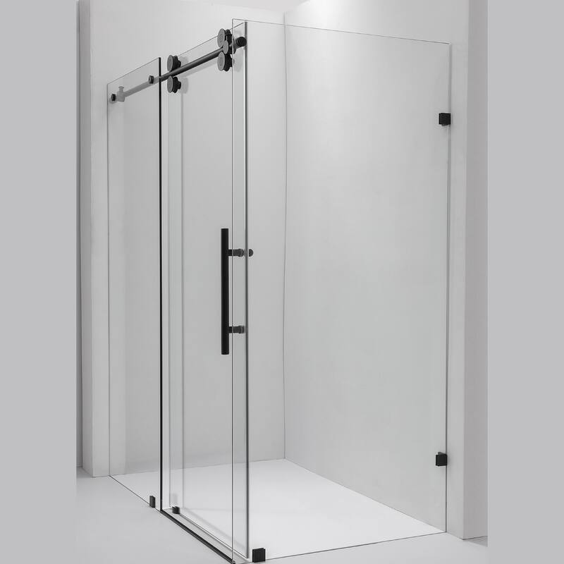 Villena 68" W x 78" H Single Sliding Shower Enclosure,Matt Black - 68 inches