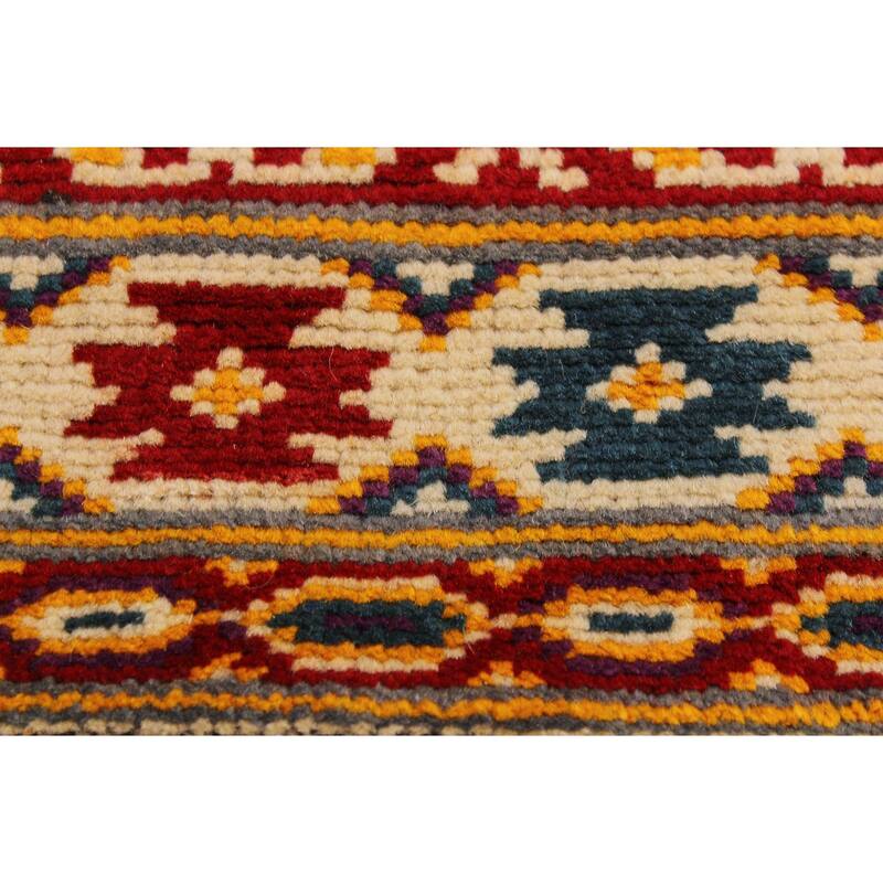 Bohemian Balochi Cannon Beige/Red Hand Knotted Wool Rug - 5'0'' x 6'8''