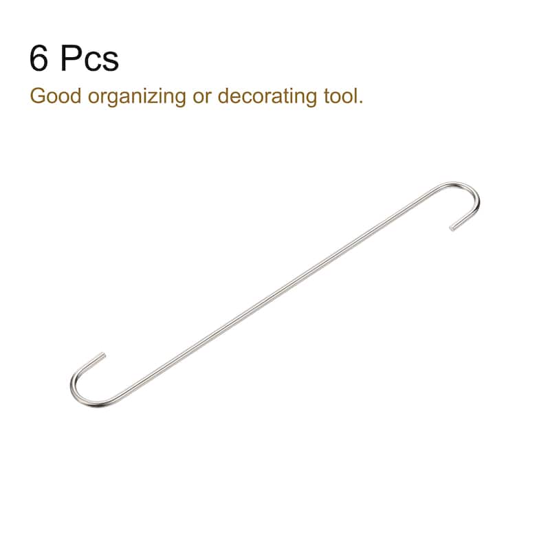 S Hanging Hooks, 16"(400mm) Extra Long Steel Hanger, Matt Silver, 6Pcs - Silver