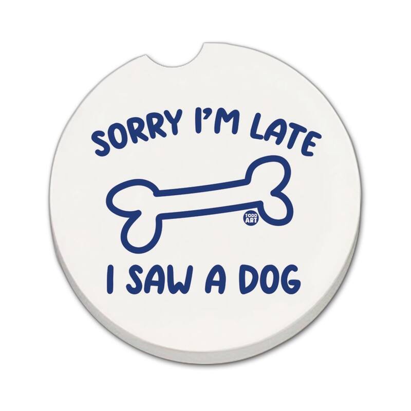 Saw A Dog 2 Pack Absorbent Stone Coaster for Vehicle Cup Holder 2.6” Diameter Manufactured in The USA - Multi