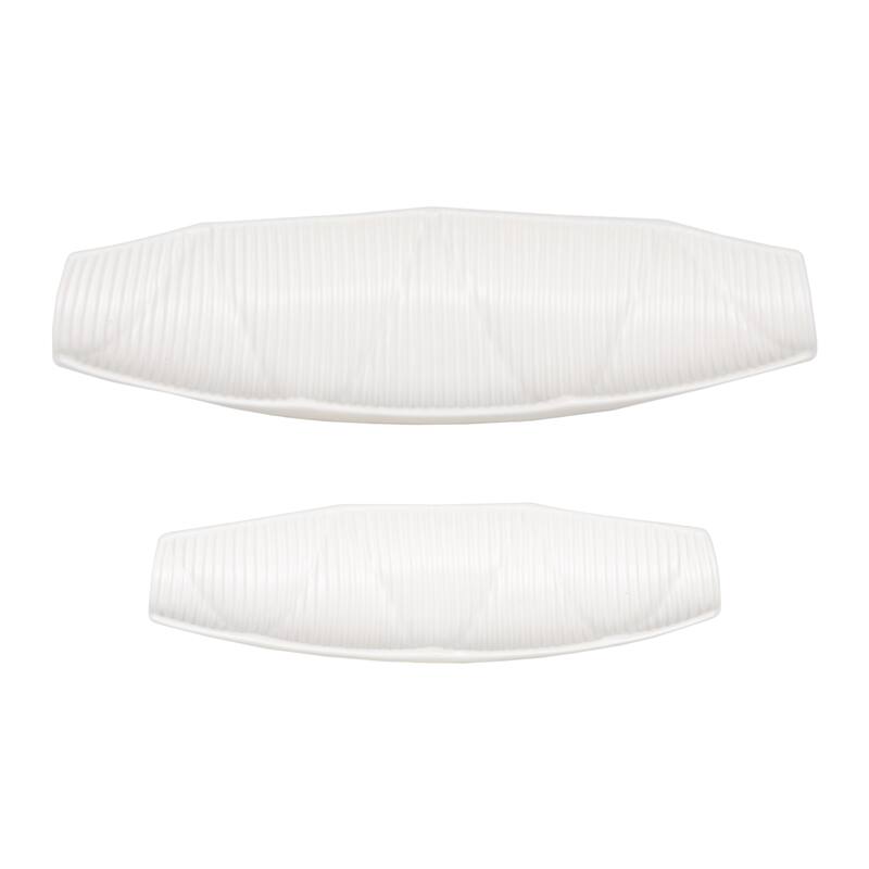 Ceramic Bowls Savoir Style Ribbed Modern (Set of 2) - 2/3" White - 20" x 6" x 3"