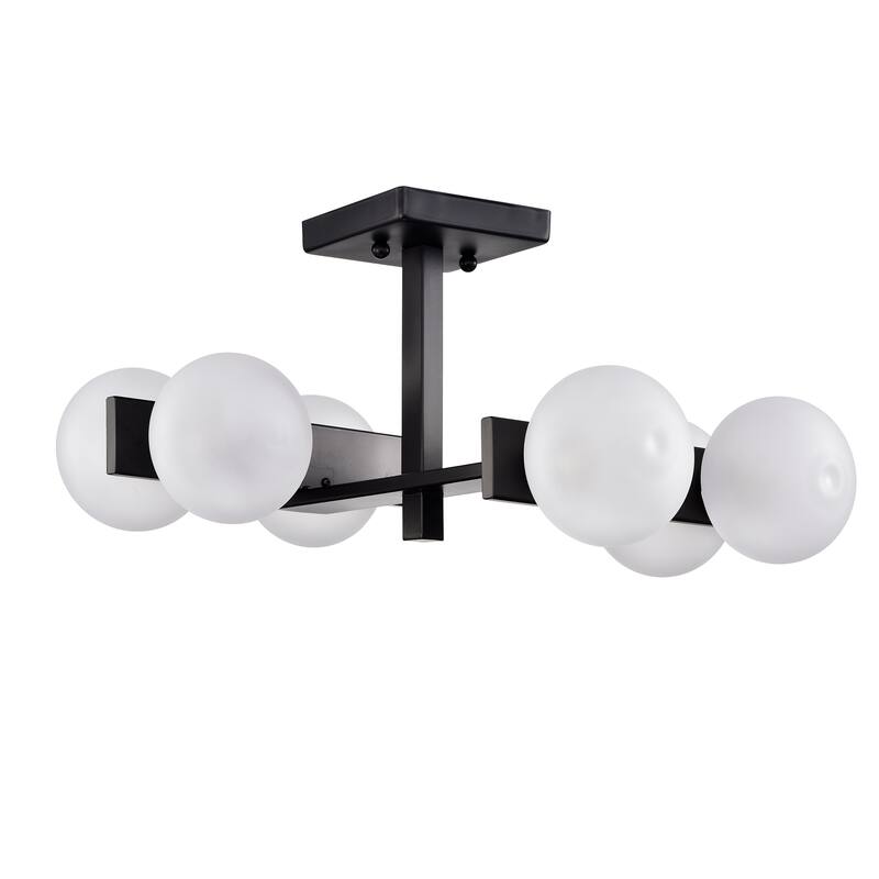 Carly Matte Black 6-Light Frosted Glass Globe Semi-Flush Mount