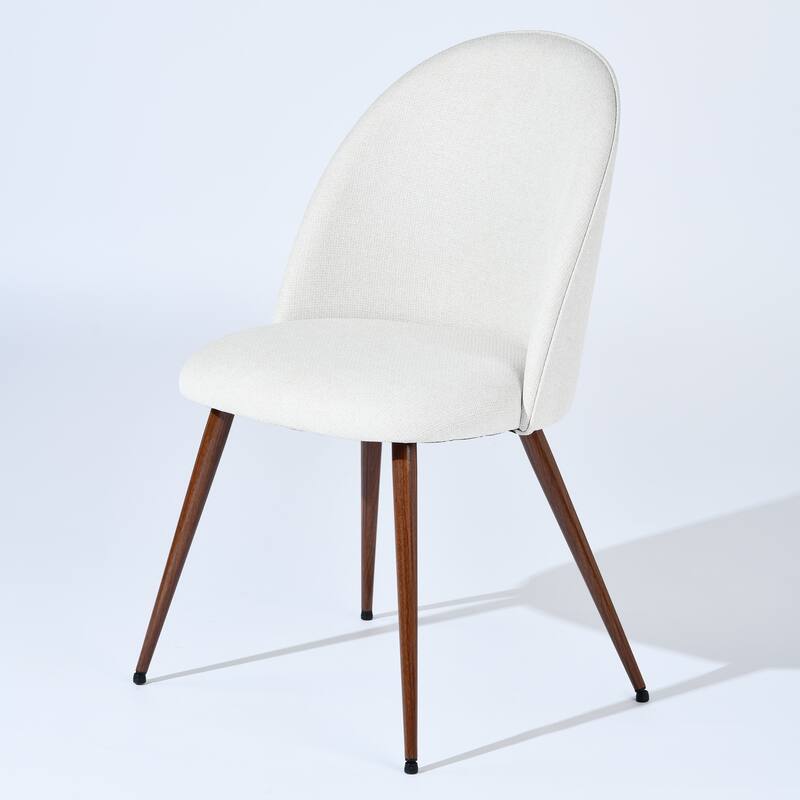 Homy Casa Beige Fabric Dining Chairs with Walnut Legs, Set of 2