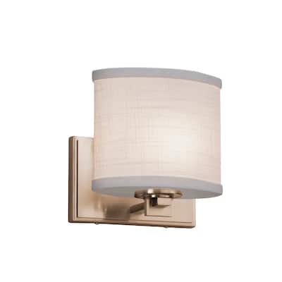 LumenAria Era 1-light Brushed Brass Wall Sconce, Faux Alabaster Square w / Flat Rim Shade