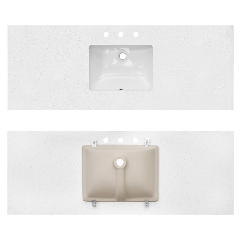 Bathroom Vanity Quartz Counter Top with Undermount Rectangular Ceramic Sink Backsplash - 60" W x 22" D - Single Sink