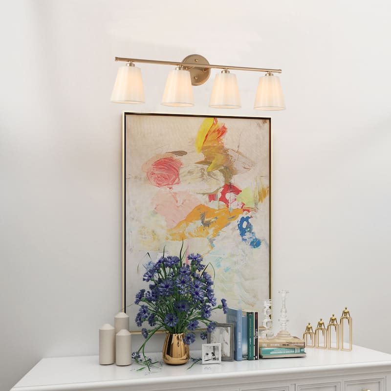 Fabrey 4-light Modern Bathroom Vanity Lights Dimmable Gold Wall Sconces with Fabric Shade - L26.5" x W6" x H8.5"