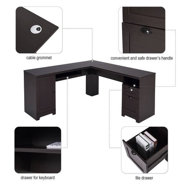 Shop Costway L Shaped Corner Computer Desk Writing Table Study