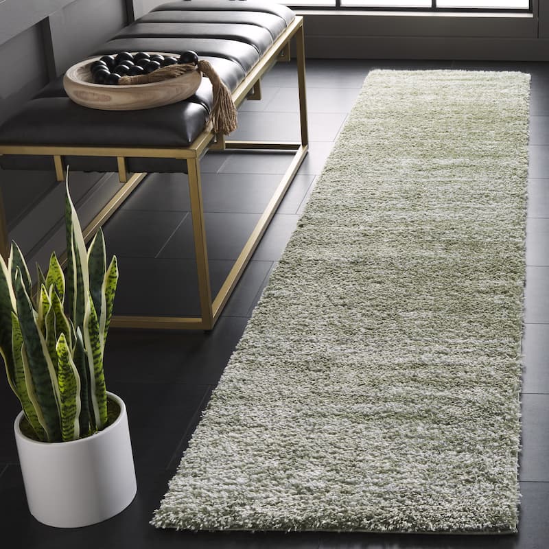 SAFAVIEH Tahoe Shag Yaprak Abstract 1.2-inch Thick Rug - 2' x 9' Runner - Sage/Ivory - Runner