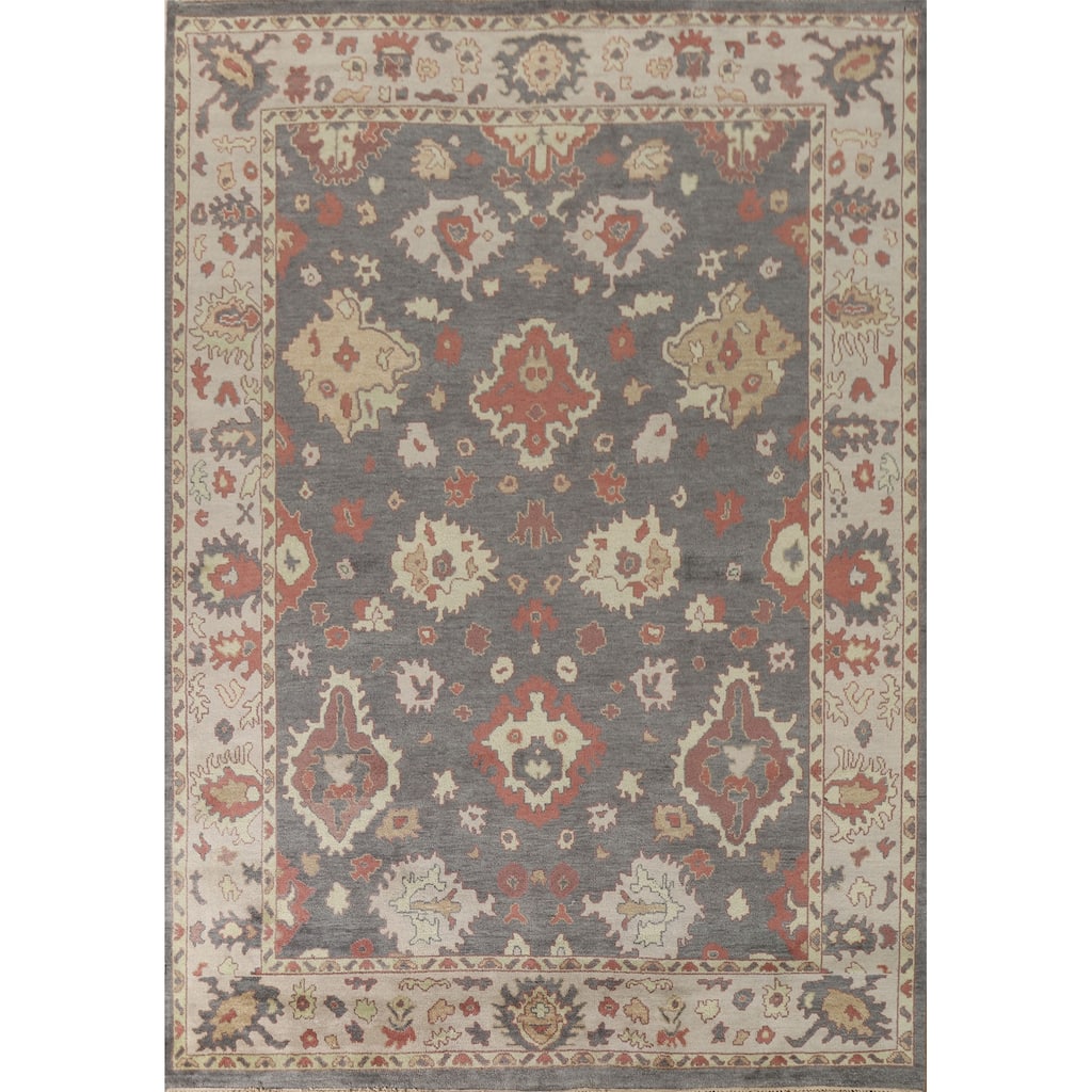 Gray Floral Oushak Oriental Area Rug Handmade Wool Carpet - 9'2"x 11'9"