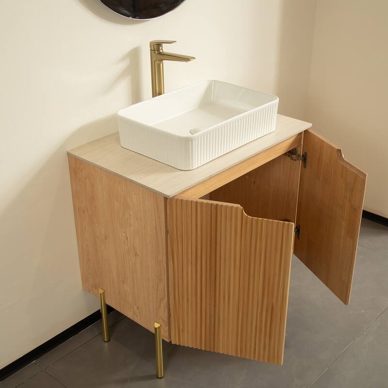 GDFStudio - Turio 30" Freestanding Bathroom Vanity with Dual Doors, Ceramic Basin & Sintered Stone Countertop, WITHOUT Faucet