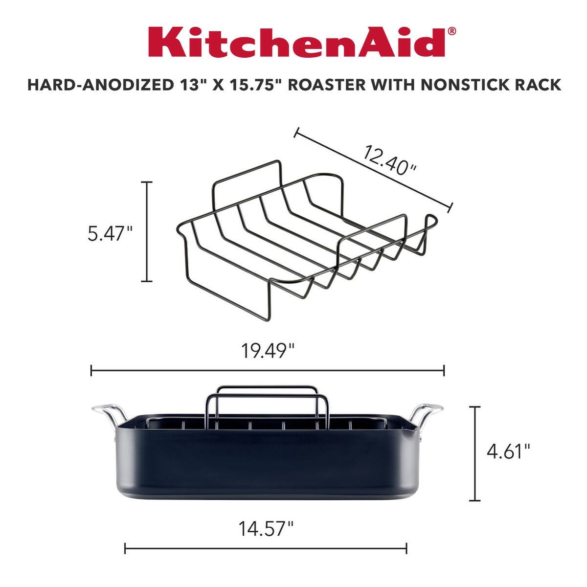KitchenAid Hard Anodized Roaster with Removable Nonstick Rack, 13Inch