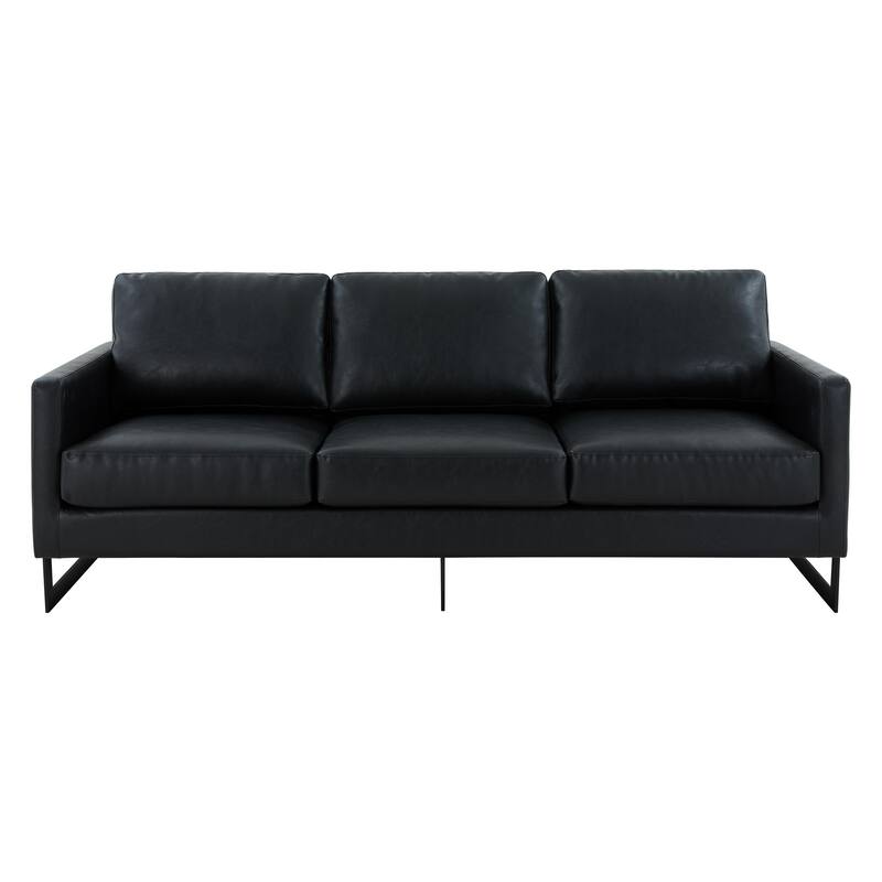 Lincoln Modern Minimalist Leather 3-Seater Sofa Couch w Removable Cushions in Stainless Steel Base for Living Room Bedroom