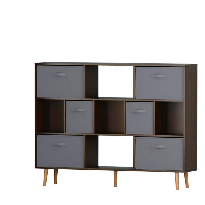 42.12" H x 55.11" W Cube Bookcase With Bins White/Brown