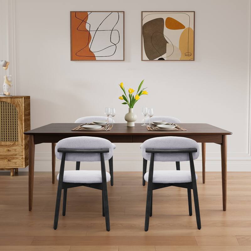 Cotton-Linen Fabric Upholstered Dining Chair with Black Solid Wood Legs, Armless Chair Set of 4 for Kitchen, Living
