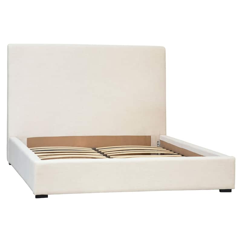 Colton White Linen Upholstered Panel Platform Bed, Eastern King - Queen